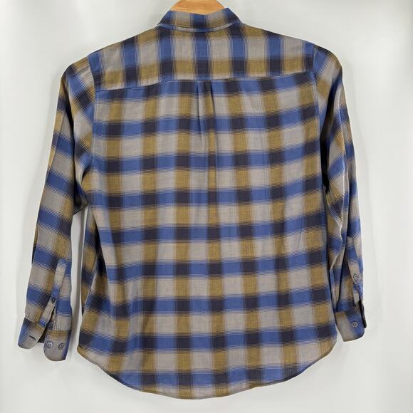 32 Bar Blues Men's XL Blue Gold Plaid Check Long Sleeve Button Up Shirt - Picture 4 of 4